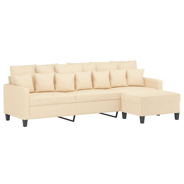 vidaXL trīsvietīgs dīvāns ar kājsoliņu, 210 cm, krēmkrāsas audums