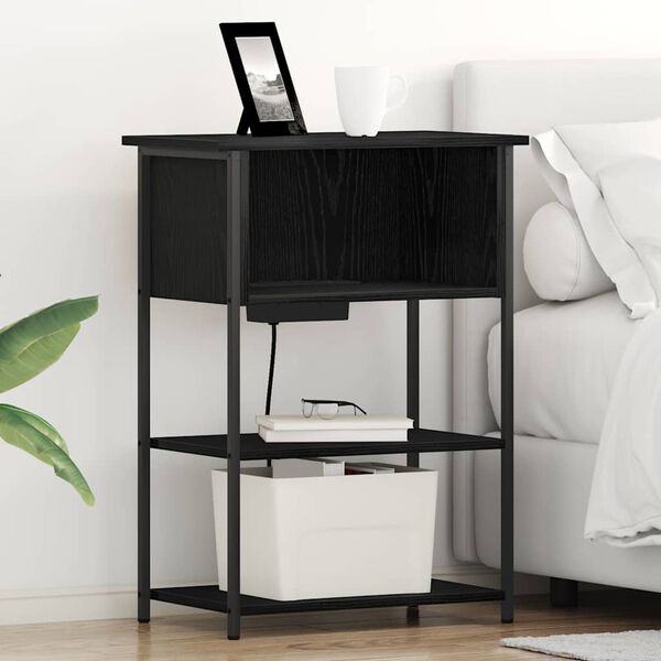 vidaXL Nakts skapītis Melns ozolkoks 55 x 31 x 76 cm Inženierijas koks