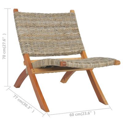 vidaXL atpūtas krēsls, dabīga Kubu rotangpalma, masīvs sarkankoks