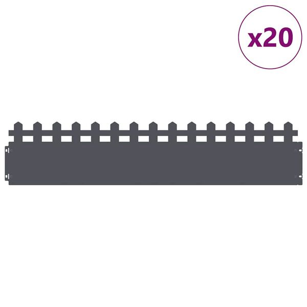 vidaXL Zāliena apmales 20 pcs Antracīts 103 x 0,05 x 22 cm Tērauds