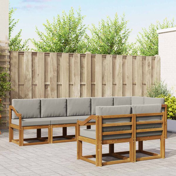 vidaXL Āra dīvānu komplekts ar spilvenu 8 pcs Dabīgs un gai&scaron;i pelēks
