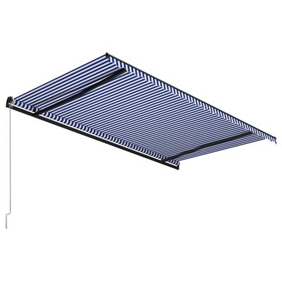 vidaXL izvelkama markīze, manuāla, 500x300 cm, zili balta