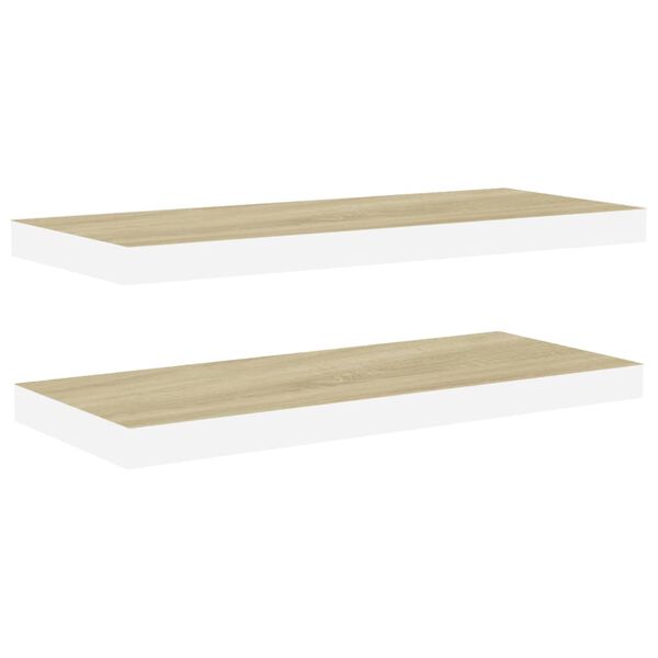 vidaXL sienas plaukti, 2 gab., balti, ozolkoka, 60x23,5x3,8 cm, MDF