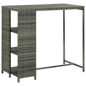vidaXL bāra galds ar plauktiem, 120x60x110 cm, pelēka PE rotangpalma