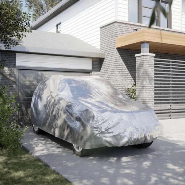 vidaXL automašīnas pārsegs ar sprādzes siksnām, sudraba, L