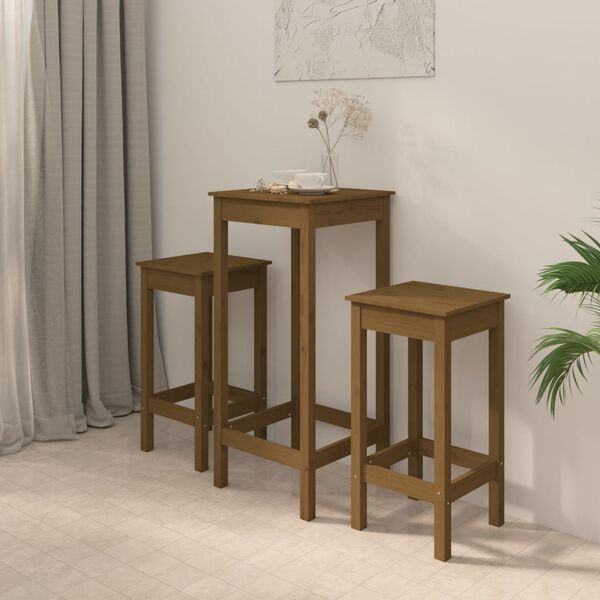 vidaXL 3-daļīgs bāra mēbeļu komplekts, medus brūns, priedes masīvkoks