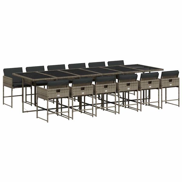 vidaXL 13-daļīgs dārza mēbeļu komplekts ar matračiem, pelēks PE