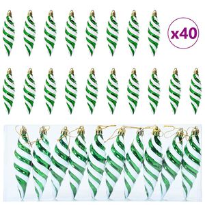 vidaXL Ziemassvētku spirālveida bumba 40 gab. Zaļa 3 x 11 cm Plastmasa