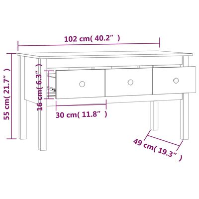 vidaXL kafijas galdiņš, pelēks, 102x49x55 cm, priedes masīvkoks