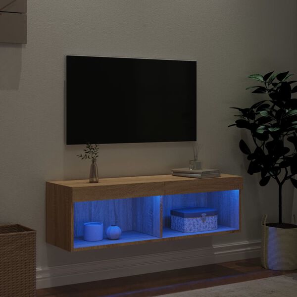 vidaXL TV skapītis ar LED lampiņām, ozola krāsa, 100x30x30 cm
