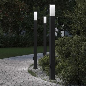 vidaXL stabveida gaismekļi ar kontaktligzdu, 3 gab., 110 cm, melni, IP44