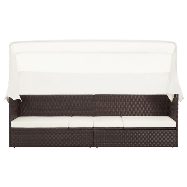 vidaXL dārza dīvāns ar jumtiņu, brūna PE rotangpalma