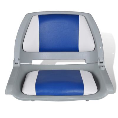 vidaXL Laivas krēsls, nolaižama atzveltne, ar zilu, baltu matraci