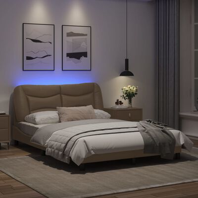 vidaXL gultas rāmis ar LED, kapučīno, 120x200 cm, mākslīgā āda
