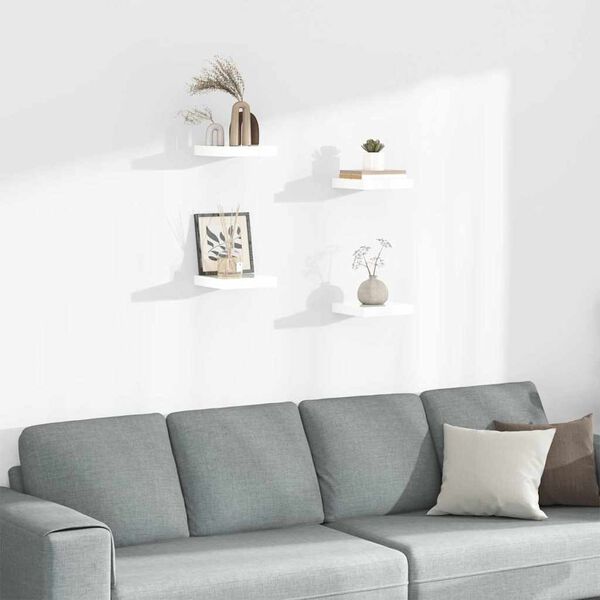 vidaXL sienas plaukti, 4 gab., spīdīgi balti, 23x23,5x3,8 cm, MDF