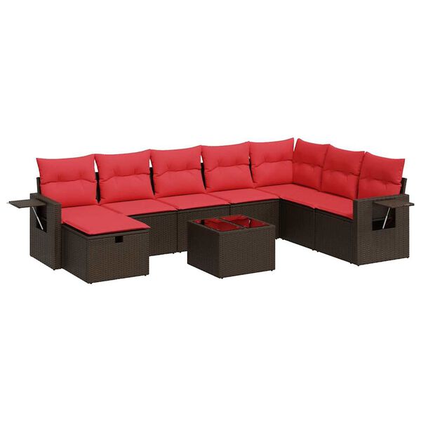 vidaXL 8-daļīgs dārza dīvānu komplekts, matrači, brūna PE rotangpalma