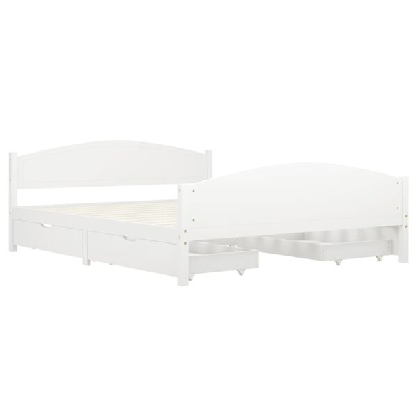 vidaXL gultas rāmis ar 4 atvilktnēm, balts priedes koks, 160x200 cm