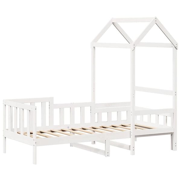 vidaXL Dienas gulta ar jumtu bez matrača Balts 80x200 cm masīvkoks