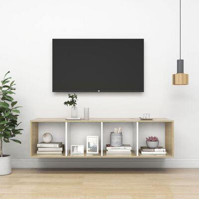 vidaXL sienas TV plaukts, ozolkoka, balts, 37x37x142,5 cm