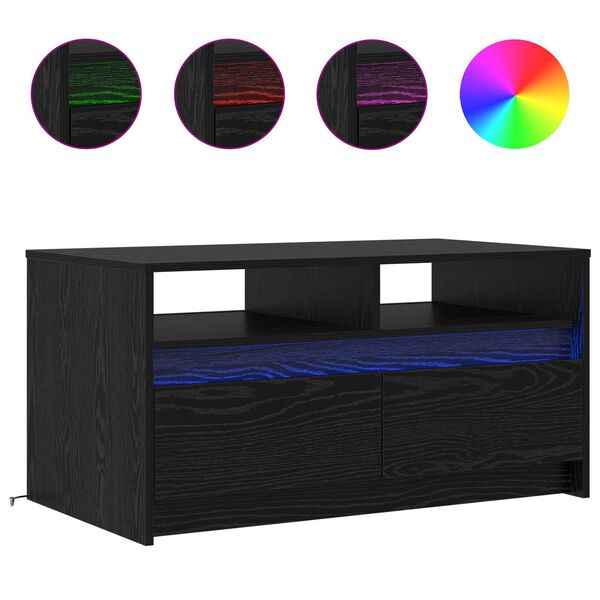 vidaXL Kafijas galdiņ&scaron; ar atvilktni Melns ozolkoks 90 x 50 x 45 cm