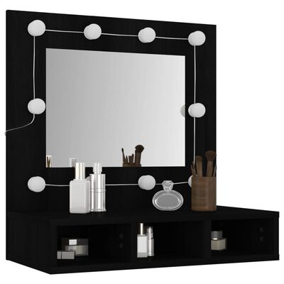 vidaXL spoguļskapītis ar LED, melns, 60x31,5x62 cm