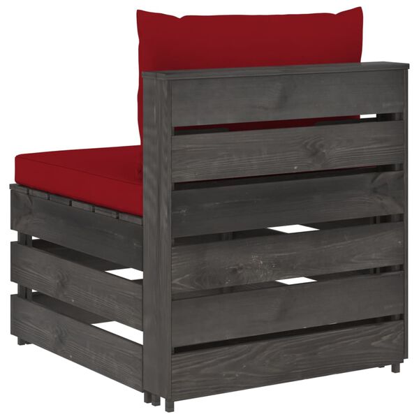 vidaXL vidējais moduļu dīvāns ar spilveniem, pelēks, impregnēts koks