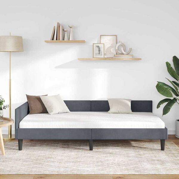 vidaXL Stūra gultas rāmis Tum&scaron;i pelēks 90 cm x 200 cm Samtsunfinieris