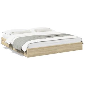 vidaXL gultas rāmis ar atvilktnēm, ozola, 200x200cm, inženierijas koks