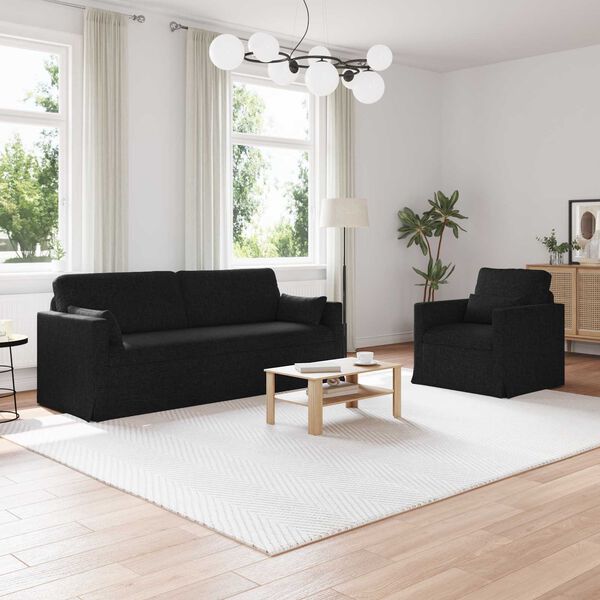 vidaXL Dīvāns 2 pcs Melna 198 x 78 x 80 cm audums