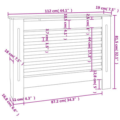 vidaXL radiatora pārsegs, balts, 112x19x81,5 cm, MDF