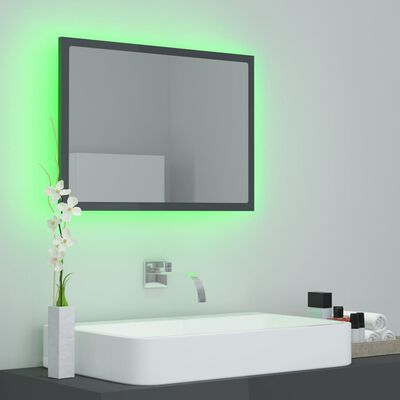 vidaXL vannasistabas spogulis, LED, spīdīgi pelēks, 60x8,5x37, akrils