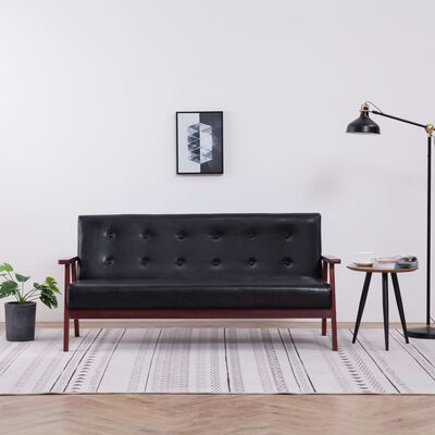 vidaXL trīsvietīgs dīvāns, melna mākslīgā āda