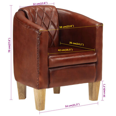 vidaXL atpūtas krēsls, brūns, dabīgā āda