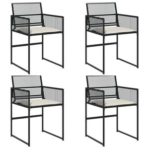 vidaXL dārza krēsli, 4 gab., ar matračiem, PE rotangpalma, melni