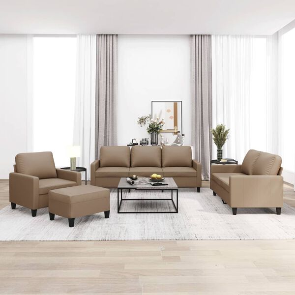 vidaXL četrdaļīgs dīvānu komplekts, kapučīno krāsas mākslīgā āda