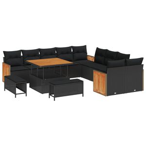 vidaXL Dārza dīvānu komplekts ar spilvenu 13 pcs Melna
