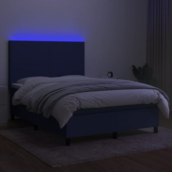 vidaXL atsperu gulta ar matraci, LED, zils audums, 140x190 cm
