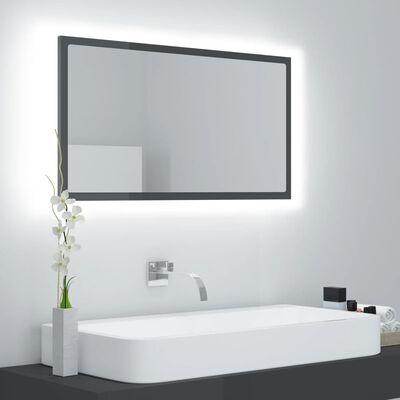 vidaXL vannasistabas spogulis, LED, spīdīgi pelēks, 80x8,5x37 cm