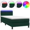 vidaXL atsperu gulta ar matraci, LED, tum&scaron;i zaļ&scaron; samts, 100x220 cm