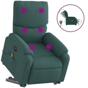vidaXL elektrisks masāžas krēsls, paceļams, atgāžams, zaļ&scaron; audums