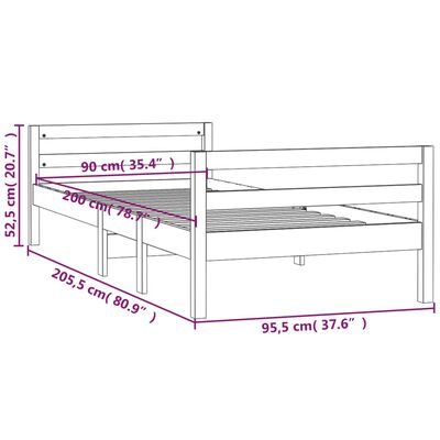 vidaXL gultas rāmis, 90x200 cm, priedes masīvkoks
