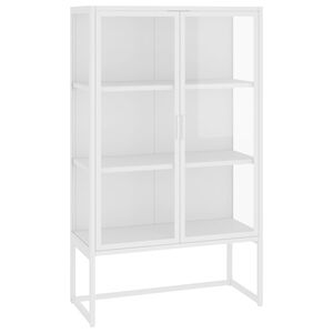 vidaXL augstais skapītis, balts, 80x35x135 cm, tērauds, rūdīts stikls