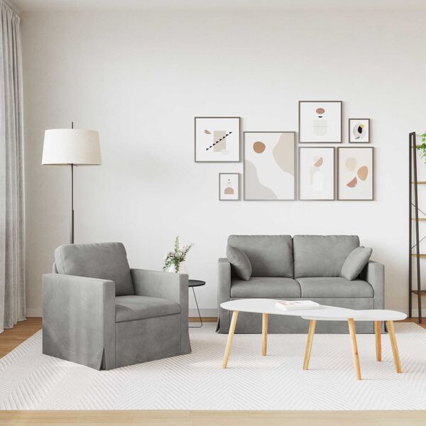 vidaXL Dīvāns 2 pcs Gai&scaron;i pelēks 138 x 78 x 80 cm Samts