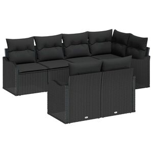 vidaXL Dārza dīvānu komplekts 7 pcs Melna Poliūtu rotangpalma