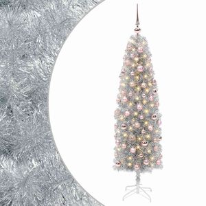 vidaXL Mākslīgā slaida Ziemassvētku egle ar bumbiņām 180 cm 300 LED