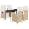 vidaXL 5-daļīgs dārza mēbeļu komplekts, matrači, bē&scaron;a PE rotangpalma