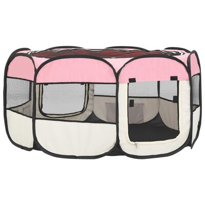 vidaXL saliekama suņu sētiņa, ar somu, rozā, 145x145x61 cm