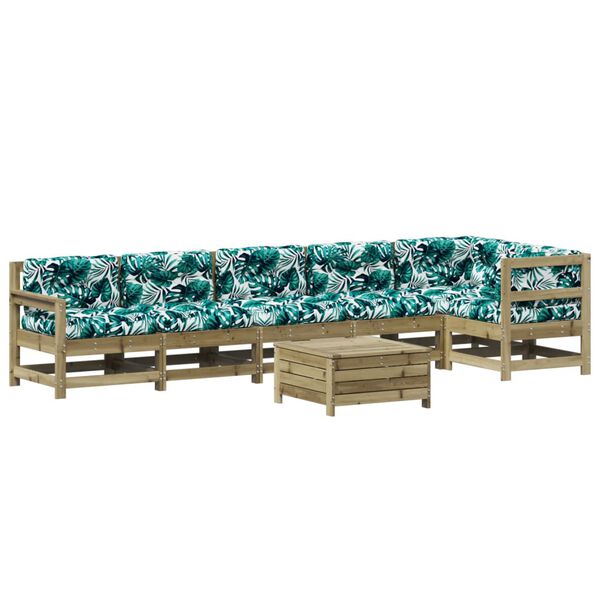 vidaXL 7-daļīgs dārza atpūtas mēbeļu komplekts ar matračiem, priede