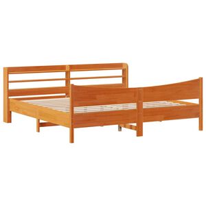 vidaXL gultas rāmis ar galvgali, vaska brūnas, 200x200 cm, priede