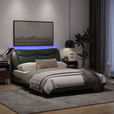 vidaXL gultas rāmis ar LED, tumši pelēks, 140x190 cm, audums